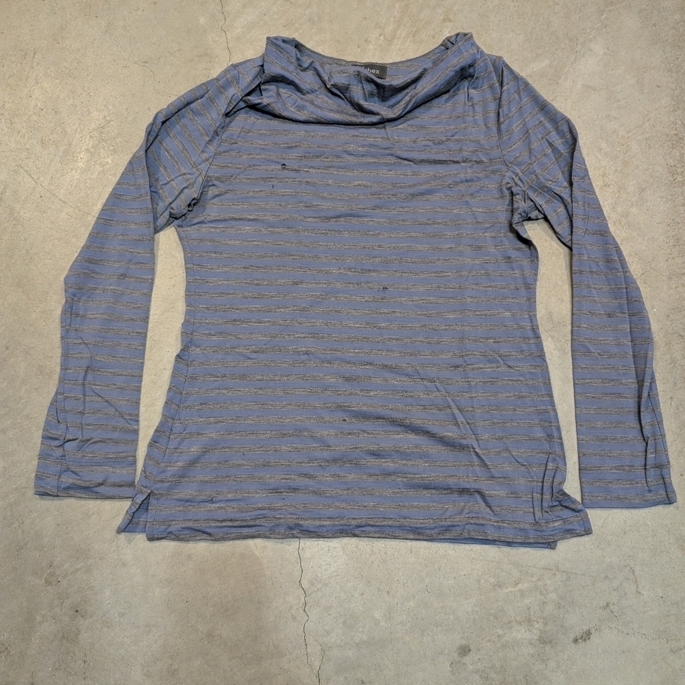 Ibex Womens L Long Sleeve Shirt Striped Flaws Blue Gray